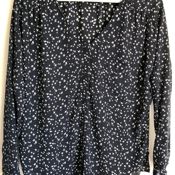 Zara Navy Blue Star Chiffon Long Sleeve Button Up Blouse Size XS - Picture 3 of 12